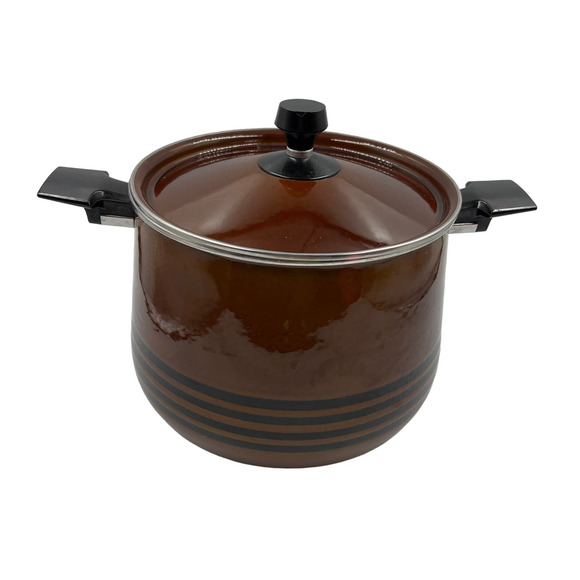 Vtg West Bend Brown Enamelware Scandia Bean Stock Pot W Lid Handles MCM - Picture 1 of 13